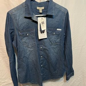 Calvin Klein Jeans CO Womens Blue Denim Shirt Button Down Long Sleeve New NWT